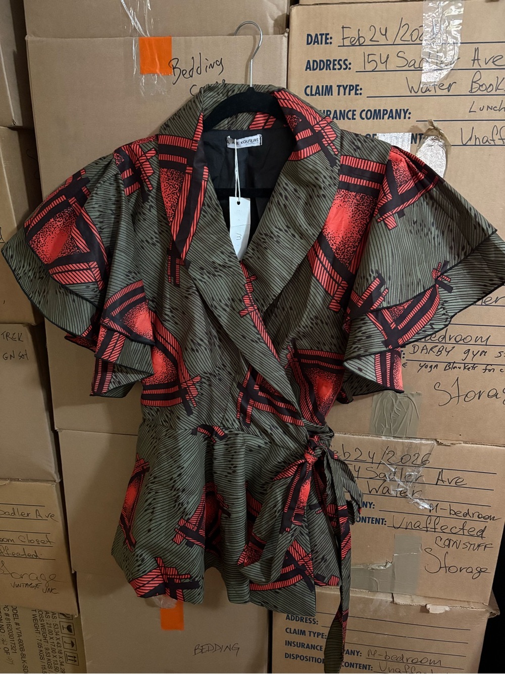 Women's African Print Wrap Blouse with Flutter Sleeves